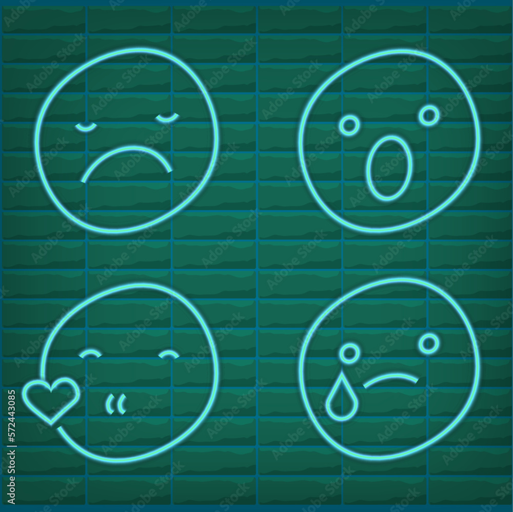 Vector green turquoise neon icon set for mood tracker. Ten scale of ...