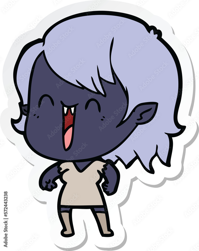 sticker of a cute cartoon happy vampire girl sticker of a cute cartoon happy vampire girl