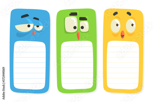 Ruled Notepad Page with Funny Cartoon Bird with Bulging Eyes Vector Template photo
