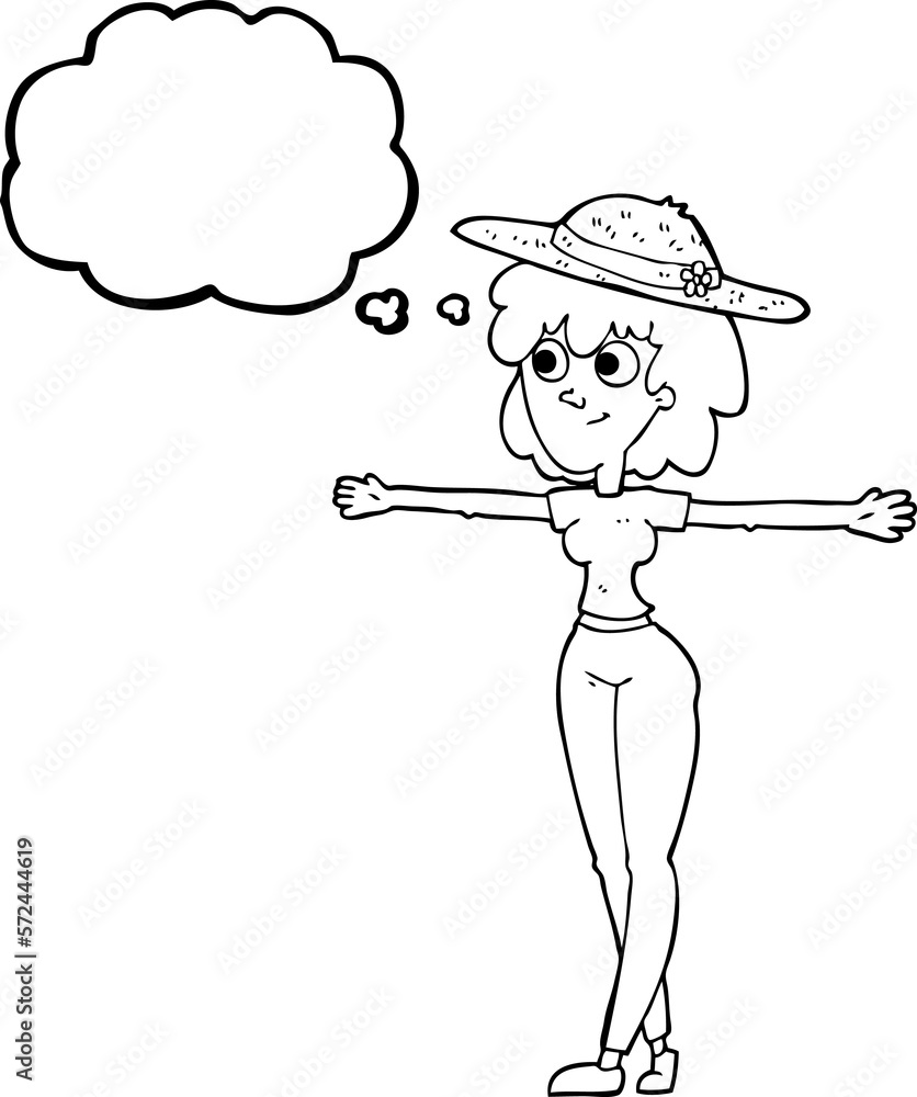 thought bubble cartoon woman spreading arms thought bubble cartoon woman spreading arms
