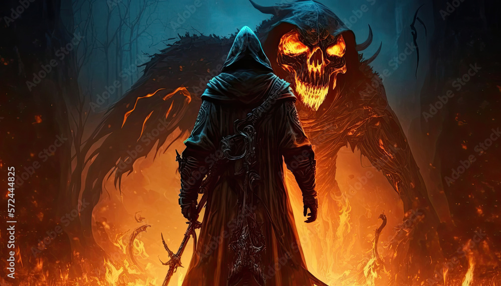 armed warrior stands ready to fight a dämon of hell armed warrior stands ready to fight a dämon of hell