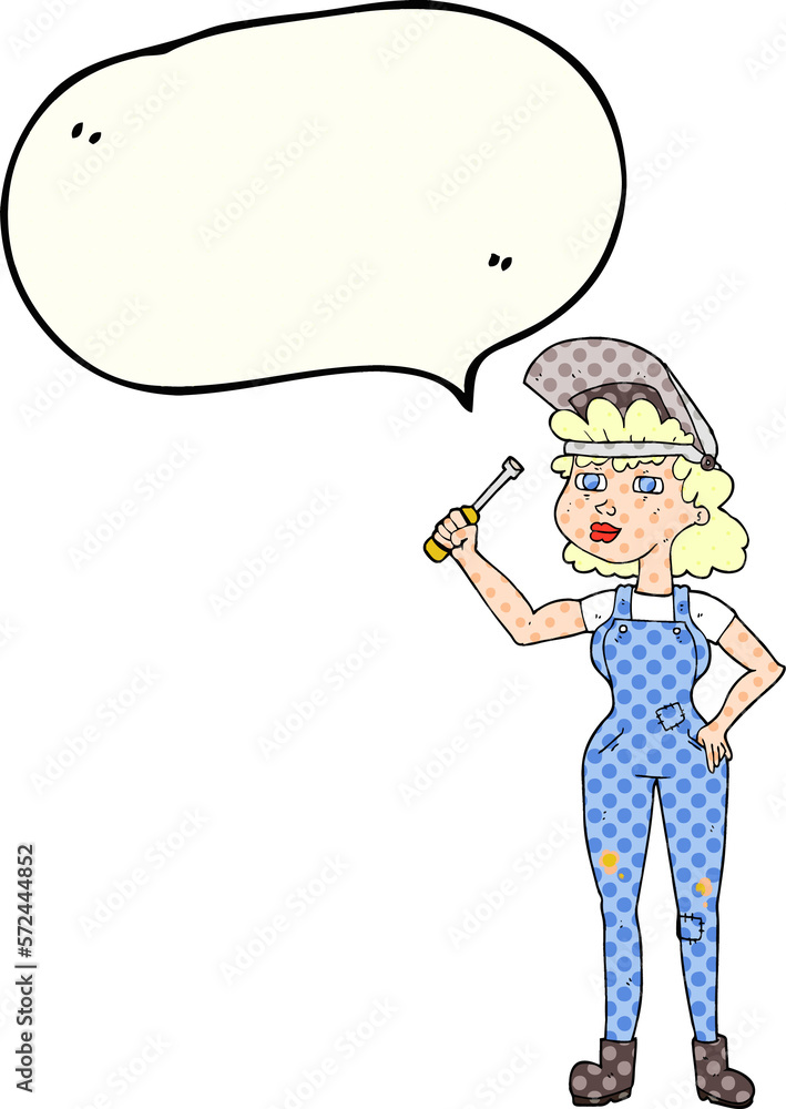 comic book speech bubble cartoon female mechanic comic book speech bubble cartoon female mechanic