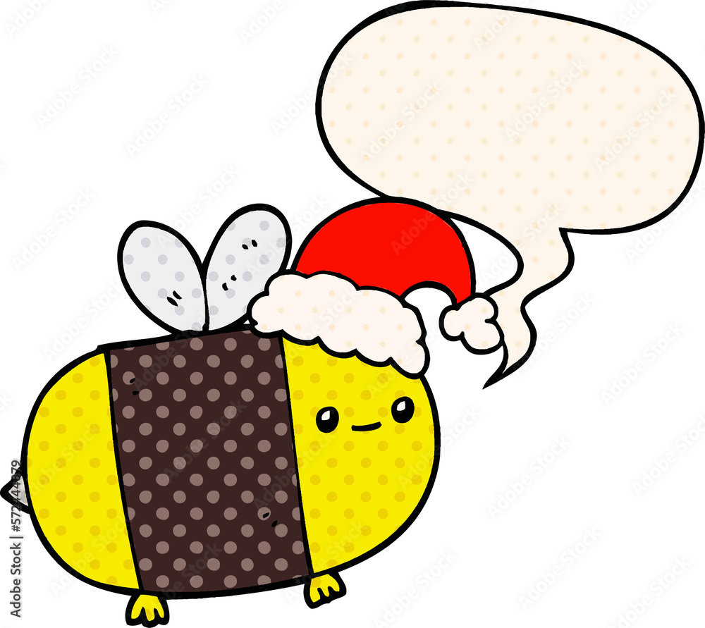 cartoon christmas bee and speech bubble in comic book style cartoon christmas bee and speech bubble in comic book style