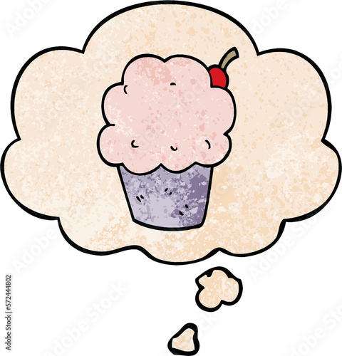 cartoon cupcake and thought bubble in grunge texture pattern style