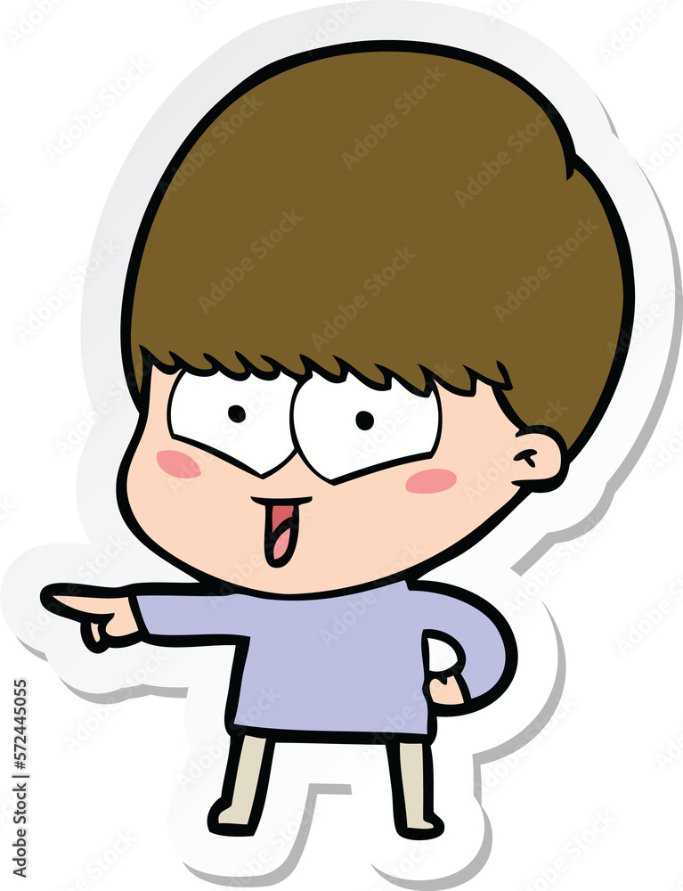 sticker of a cartoon happy boy