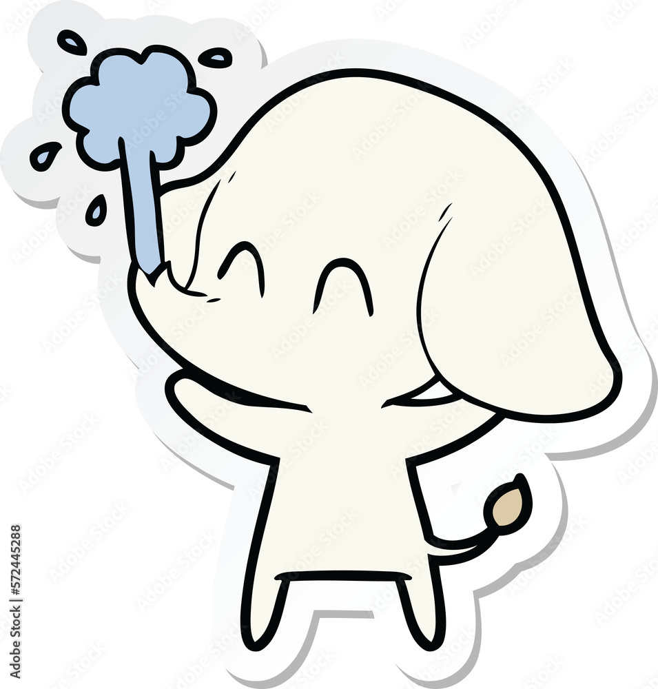 sticker of a cute cartoon elephant spouting water sticker of a cute cartoon elephant spouting water