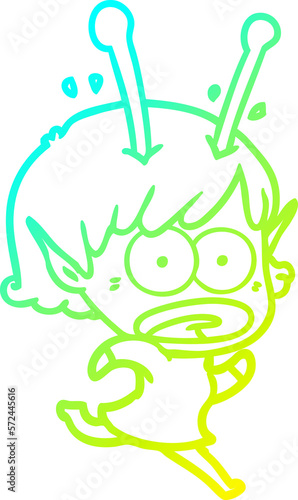 cold gradient line drawing cartoon shocked alien girl