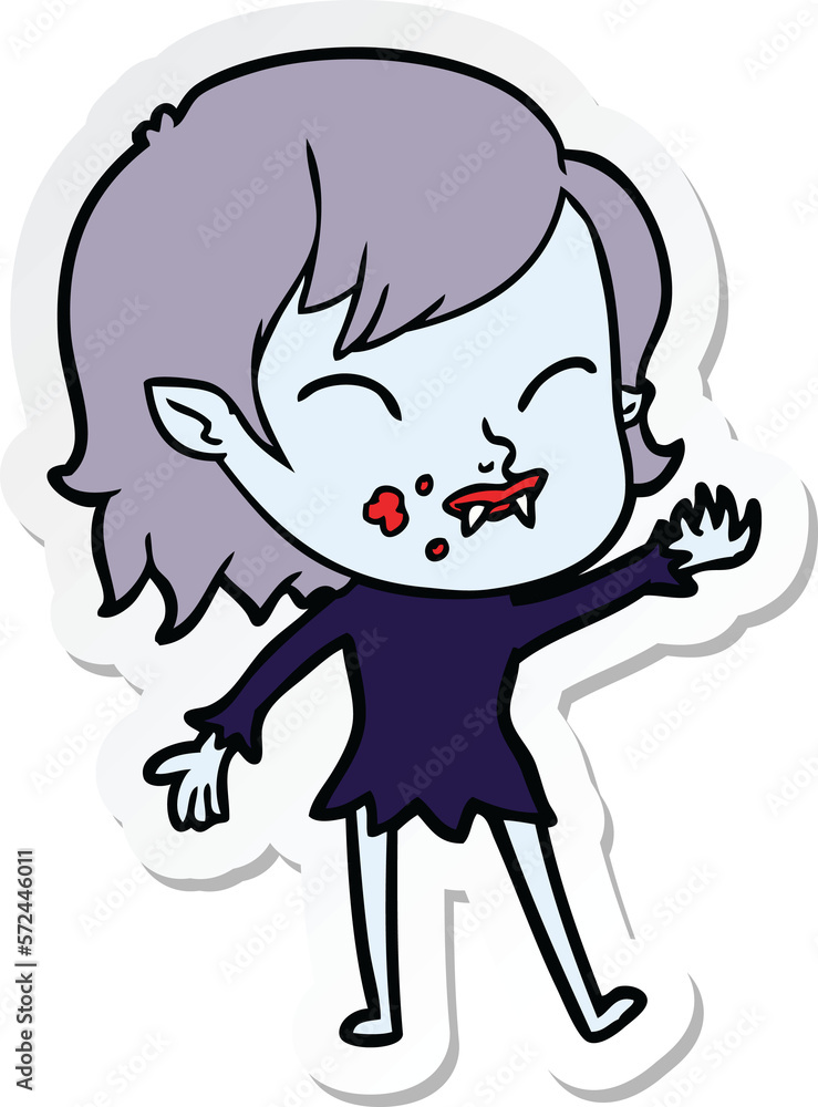 sticker of a cartoon vampire girl with blood on cheek sticker of a cartoon vampire girl with blood on cheek