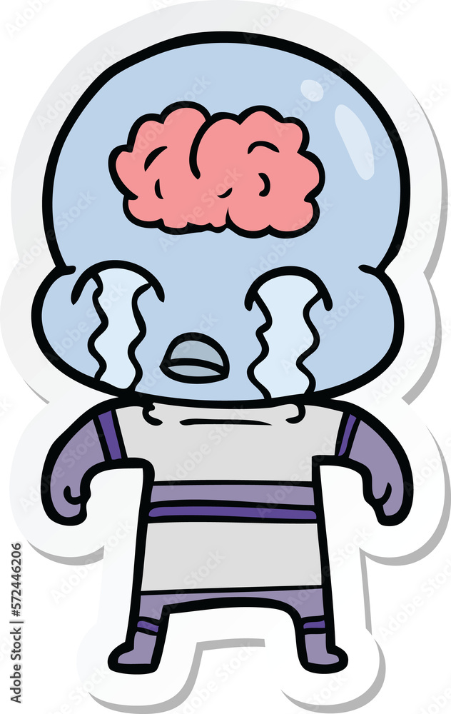 Fototapeta premium sticker of a cartoon big brain alien crying