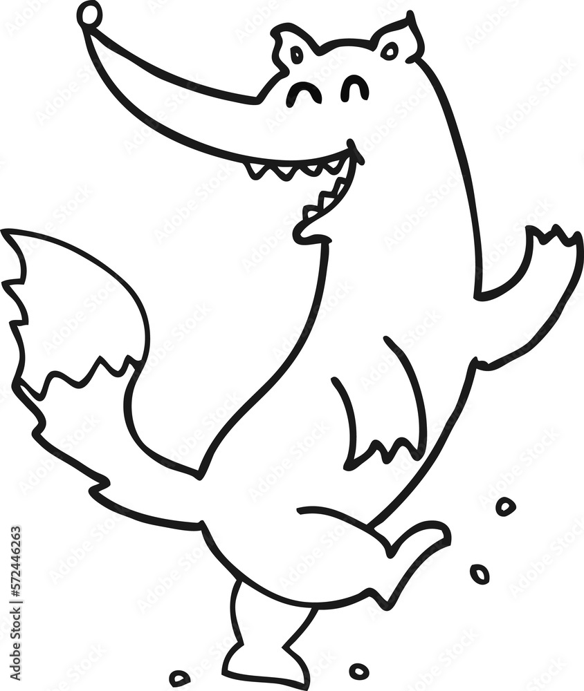 black and white cartoon happy wolf dancing black and white cartoon happy wolf dancing