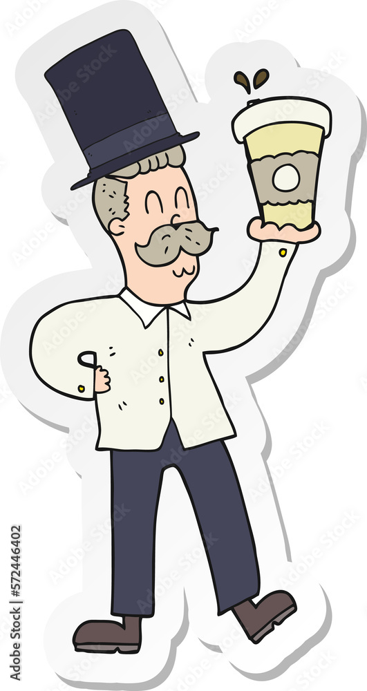 sticker of a cartoon man with coffee cup sticker of a cartoon man with coffee cup