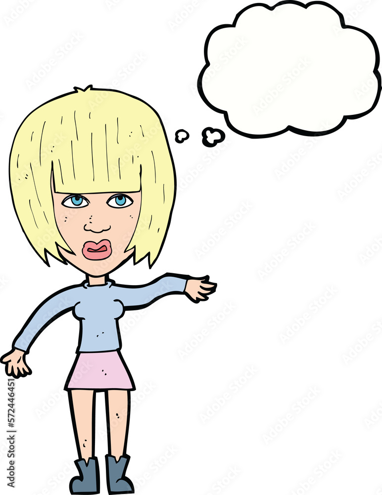cartoon woman waving away with thought bubble cartoon woman waving away with thought bubble