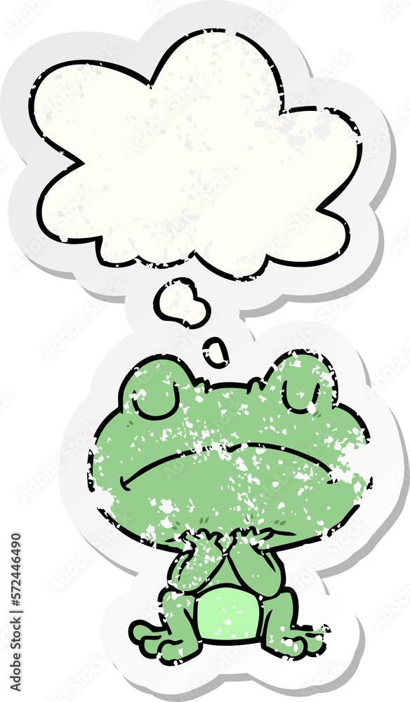 cartoon frog and thought bubble as a distressed worn sticker cartoon frog and thought bubble as a distressed worn sticker