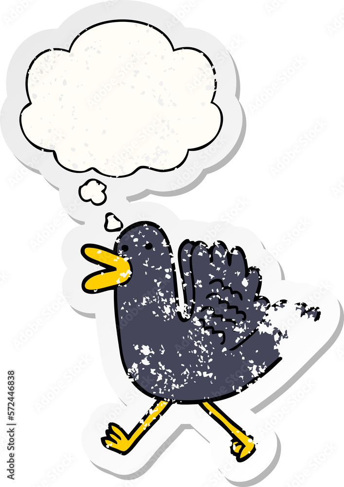 cartoon duck running and thought bubble as a distressed worn sticker cartoon duck running and thought bubble as a distressed worn sticker