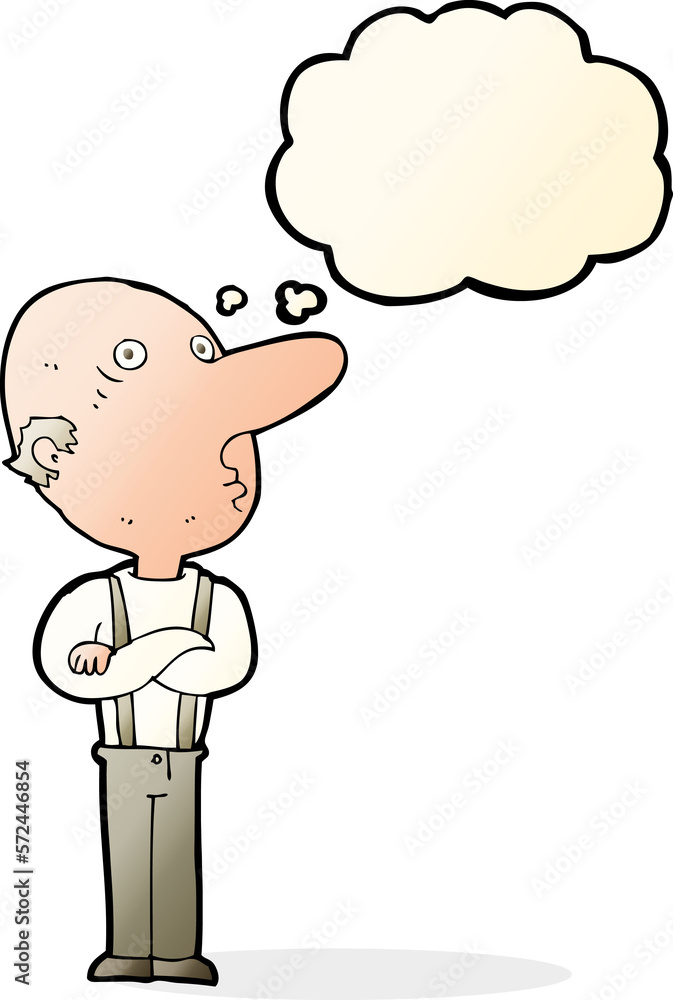 cartoon old man with folded arms with thought bubble cartoon old man with folded arms with thought bubble