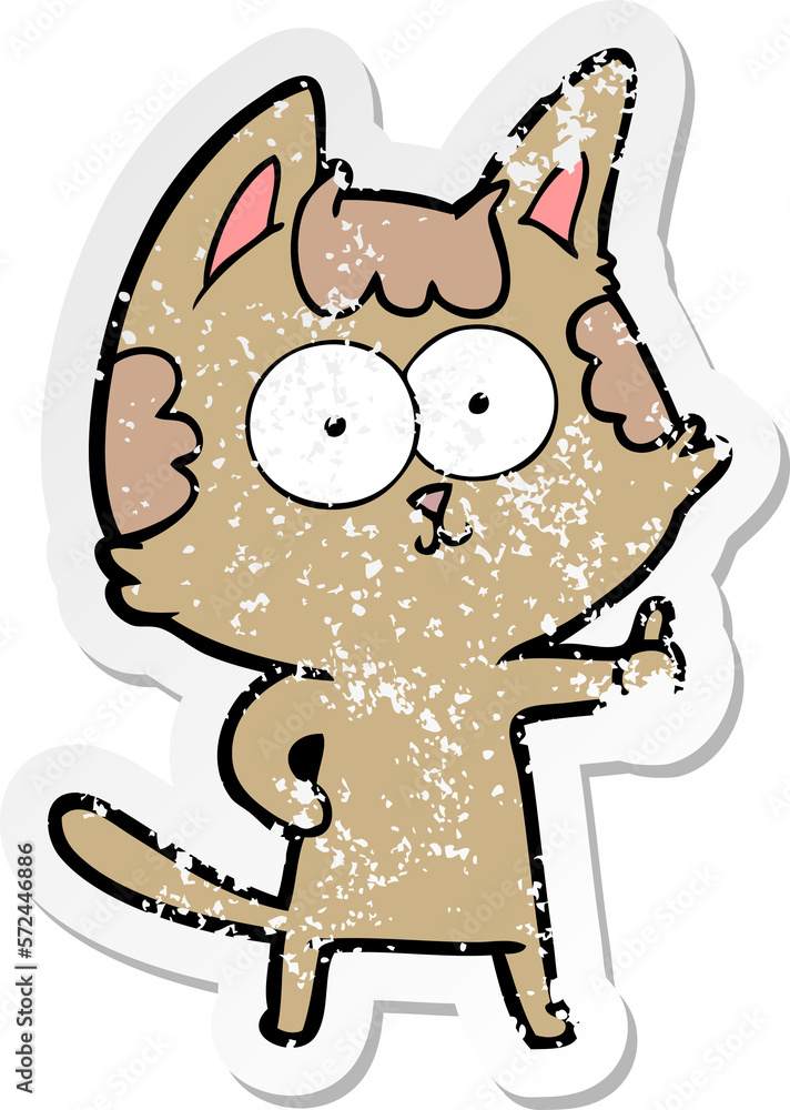 distressed sticker of a happy cartoon cat distressed sticker of a happy cartoon cat
