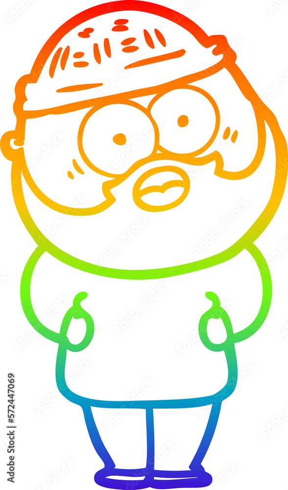 Obraz premium rainbow gradient line drawing cartoon surprised bearded man