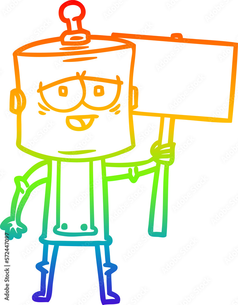 Naklejka premium rainbow gradient line drawing cartoon robot