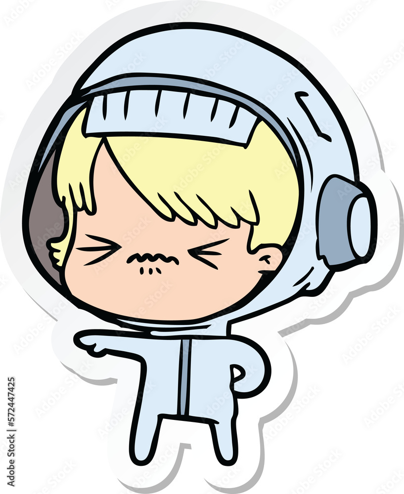 sticker of a angry cartoon space girl sticker of a angry cartoon space girl