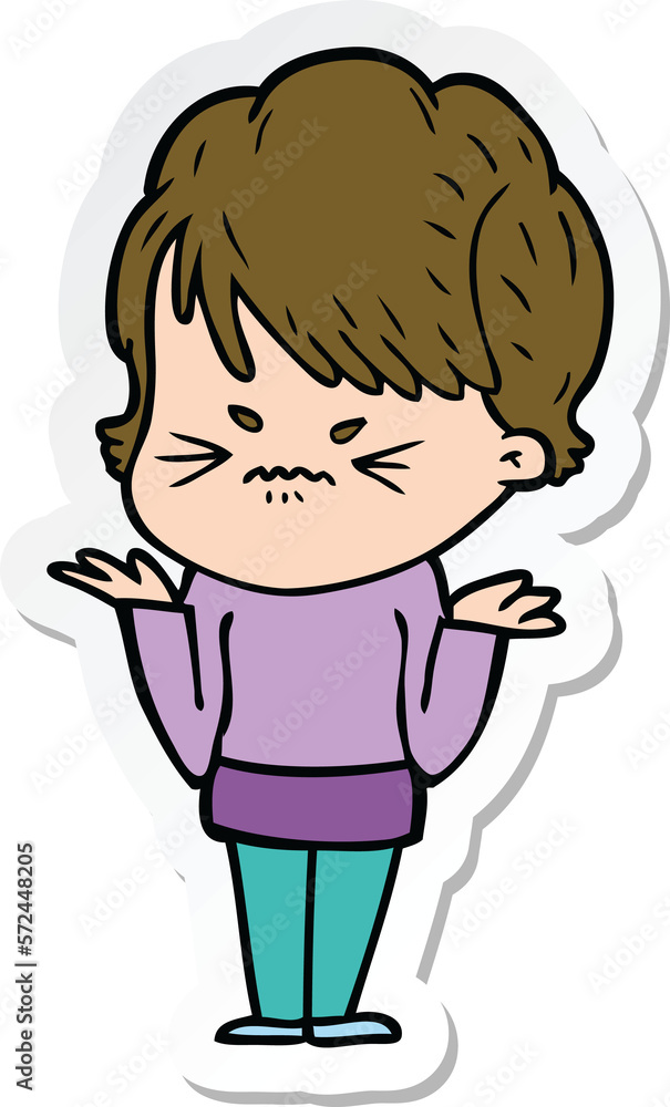 sticker of a cartoon frustrated woman sticker of a cartoon frustrated woman