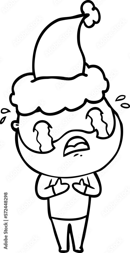 line drawing of a bearded man crying wearing santa hat line drawing of a bearded man crying wearing santa hat