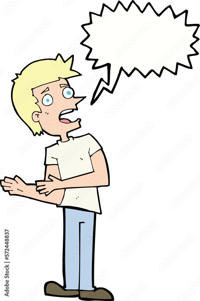 cartoon man making excuses with speech bubble cartoon man making excuses with speech bubble