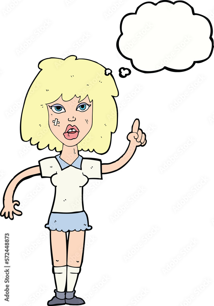 cartoon tough woman with idea with thought bubble cartoon tough woman with idea with thought bubble