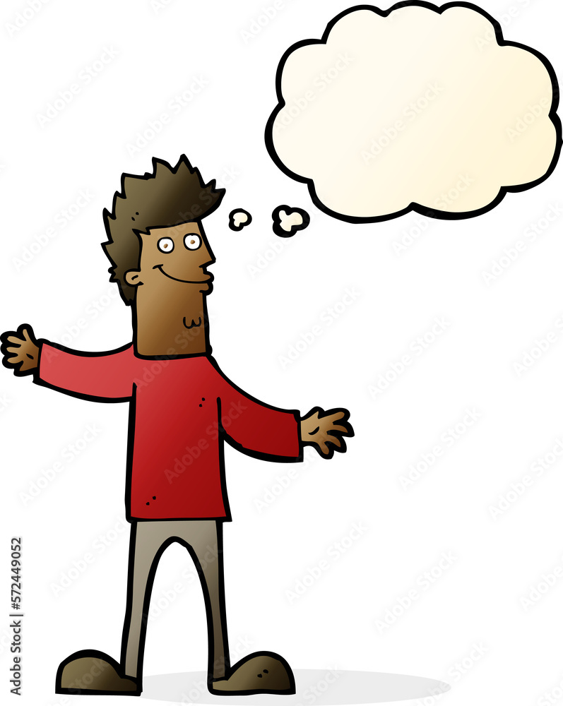 Fototapeta premium cartoon happy man with thought bubble