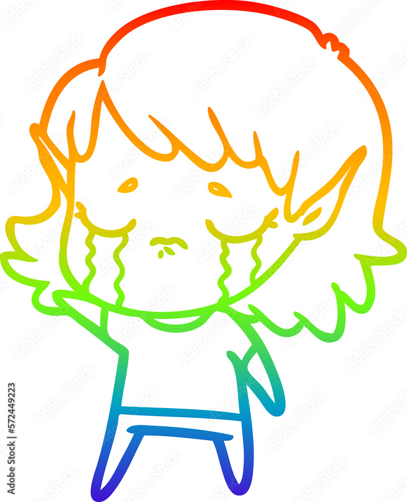 rainbow gradient line drawing cartoon crying elf girl rainbow gradient line drawing cartoon crying elf girl