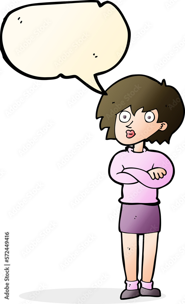 cartoon woman wit crossed arms with speech bubble cartoon woman wit crossed arms with speech bubble