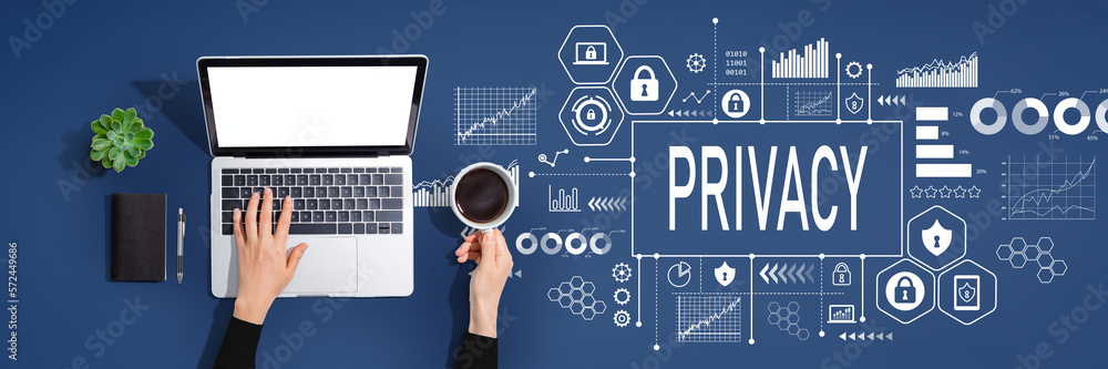Privacy theme with person using a laptop computer Privacy theme with person using a laptop computer
