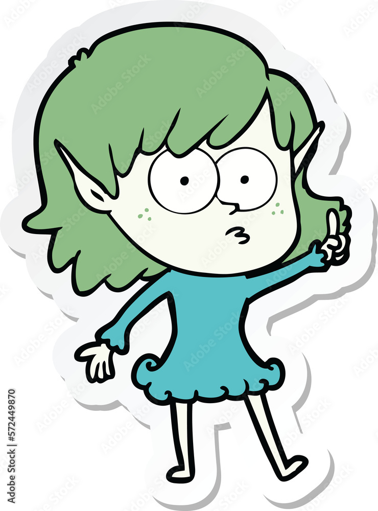 sticker of a cartoon shocked elf girl sticker of a cartoon shocked elf girl