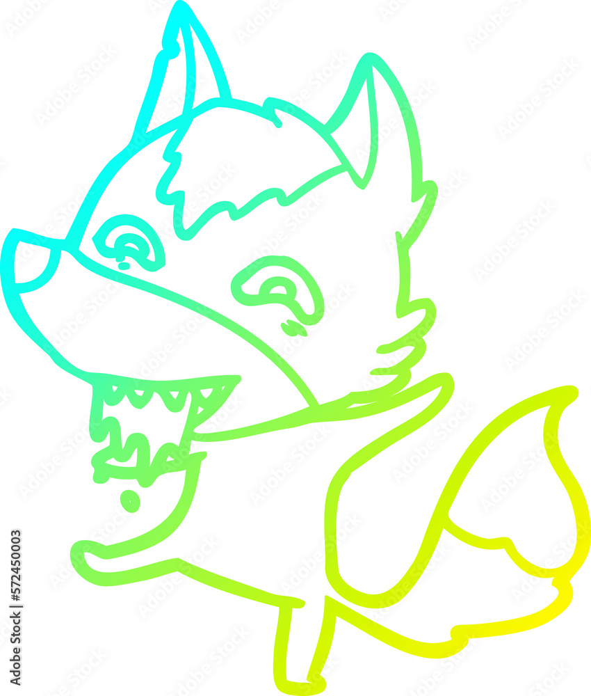 Obraz premium cold gradient line drawing cartoon hungry wolf