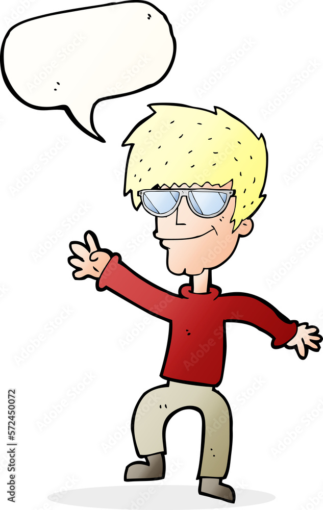 cartoon waving cool guy with speech bubble cartoon waving cool guy with speech bubble