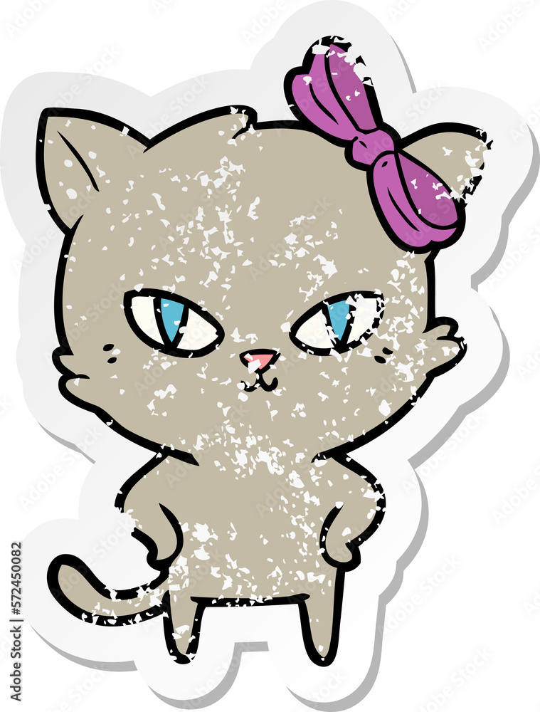 distressed sticker of a cute cartoon cat distressed sticker of a cute cartoon cat
