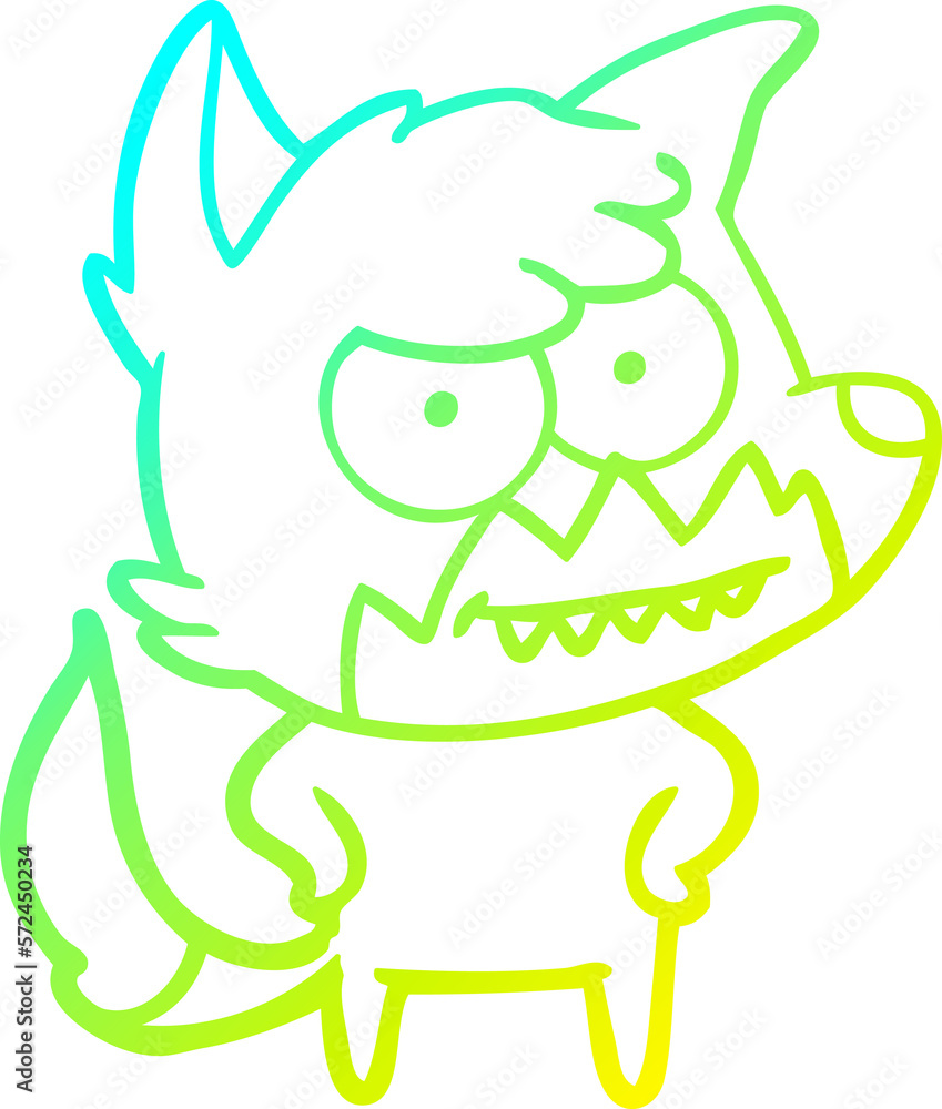 Fototapeta premium cold gradient line drawing cartoon grinning fox