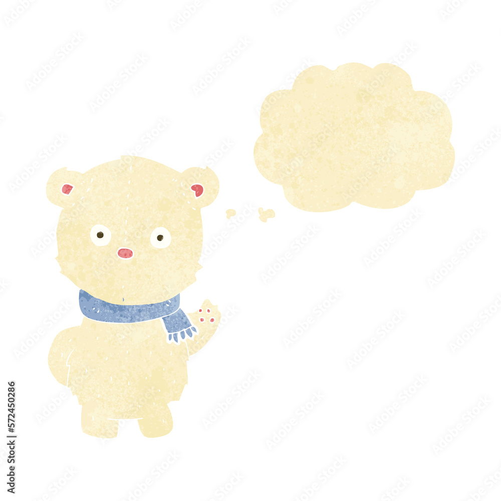 cartoon waving polar bear cub with thought bubble cartoon waving polar bear cub with thought bubble