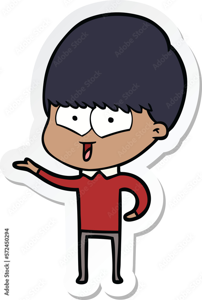 sticker of a cartoon happy boy sticker of a cartoon happy boy