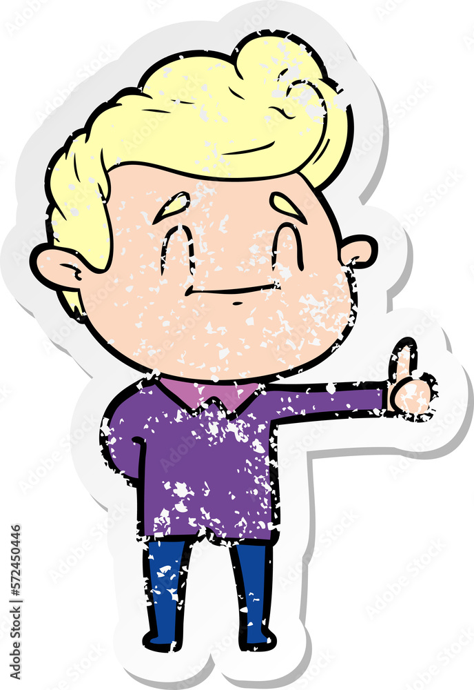 distressed sticker of a happy cartoon man giving thumbs up distressed sticker of a happy cartoon man giving thumbs up
