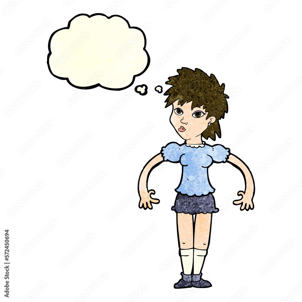 cartoon curious woman with thought bubble cartoon curious woman with thought bubble