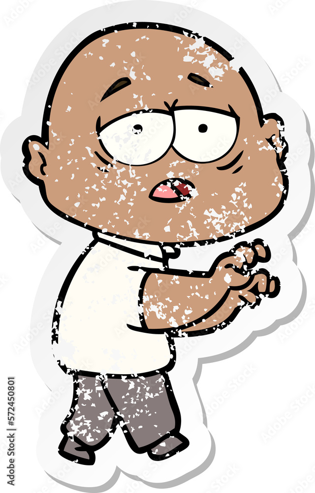 distressed sticker of a cartoon tired bald man distressed sticker of a cartoon tired bald man