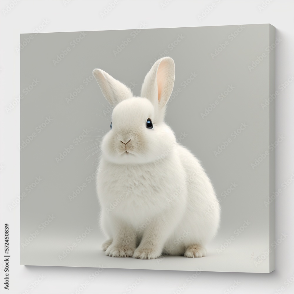 white fluffy rabbit, on a white background. Generation al