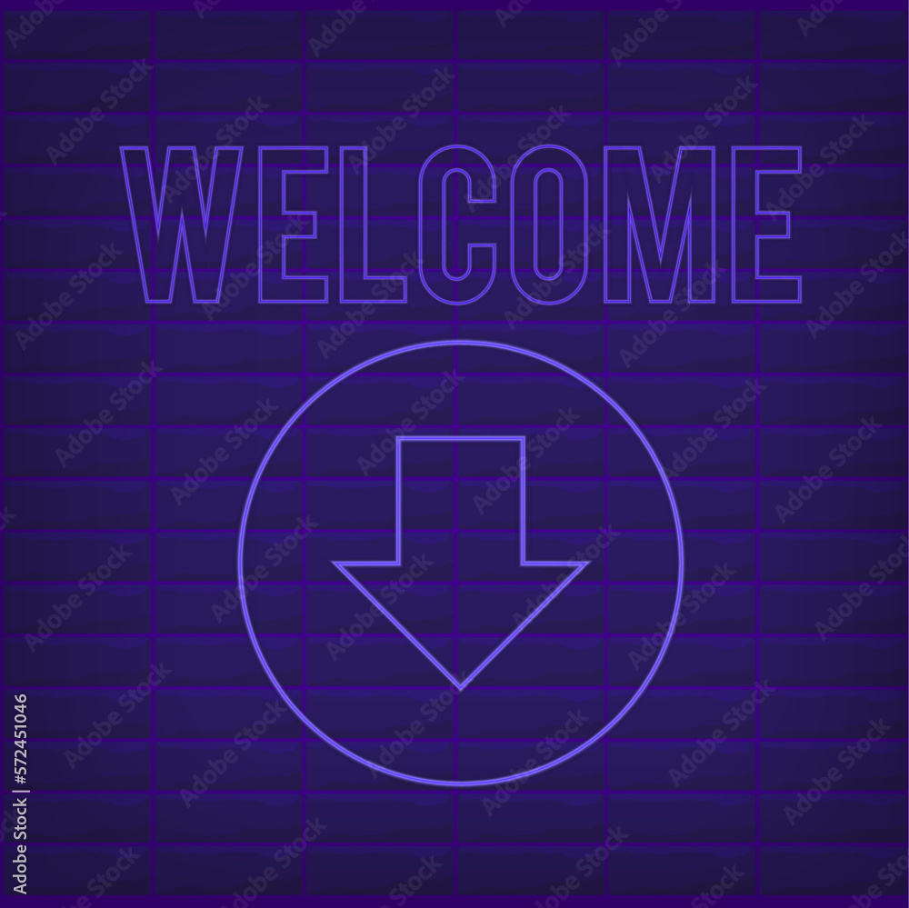 Neon poster welcome on blue wall background. Vector illustration Neon poster welcome on blue wall background. Vector illustration