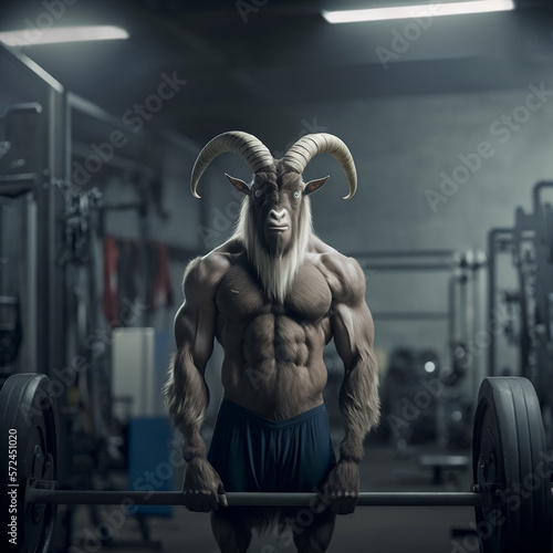 A buff Goat at the Gym, a Goat working out, Generative Ai
