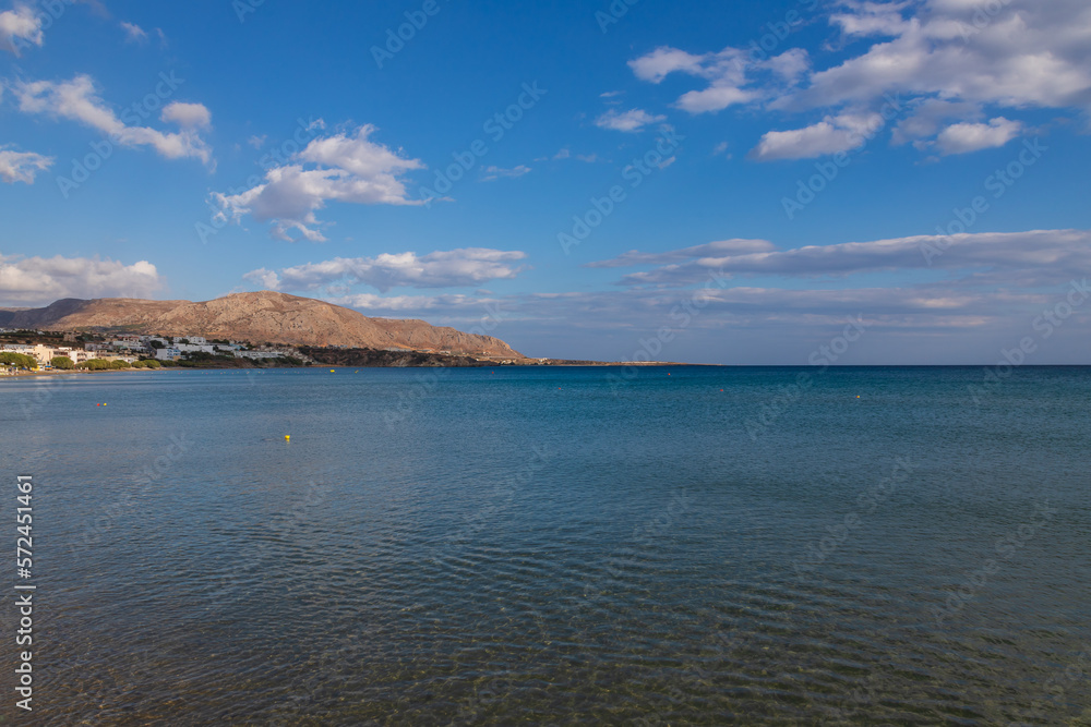 Beautiful seascape. Coast of the island of Crete - Greece area of Lerapetra. There are dramatic clouds in the sky.