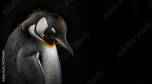 portrait of a sad penguin, photo studio set up with key light, isolated with black background and copy space - generative ai © Cristiano Venti