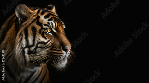 portrait of a tiger, photo studio set up with key light, isolated with black background and copy space - generative ai © Cristiano Venti
