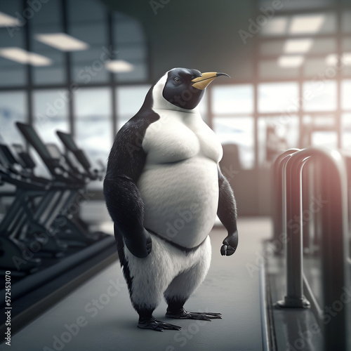 A buff Penguin at the Gym, a Penguin working out, Generative Ai