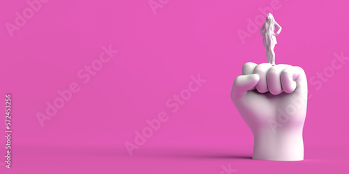 Clenched fist as a symbol of feminist struggle and woman. Day for the Elimination of Violence against Women. November 25. Feminism. 3d illustration. International Women's Day. March 8. photo