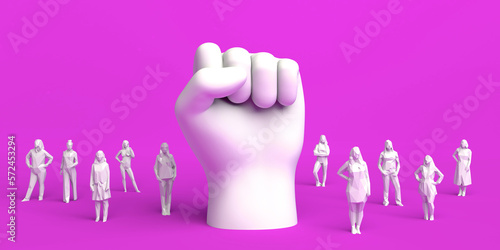 Clenched fist as a symbol of feminist struggle and women. Day for the Elimination of Violence against Women. November 25. Feminism. 3d illustration. International Women's Day. March 8.